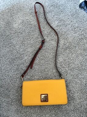 Dooney & Bourke Yellow Pebble Leather Crossbody with Brown Strap